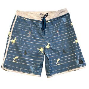 PrAna Mens Sz 38 UPF 50+ Stretch Boardshorts Blue Nautical Print